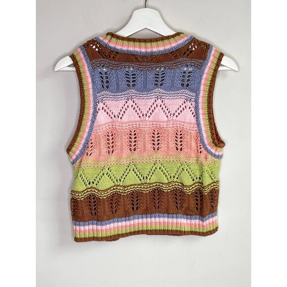 Zara Striped Round Neck Crochet Knit Cropped Sweater Vest Multi Women's Size S - Picture 8 of 9